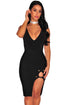 Sexy Black Gold Button Slit Bandage Skirt